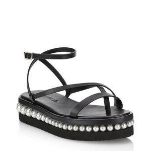 Jimmy Choo black leather faux pearls platforms sandals